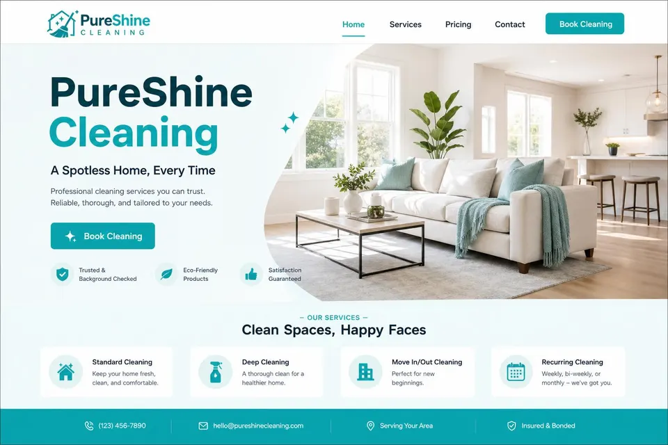 PureShine Cleaning — Cleaning Service demo website by Duffworx Consulting