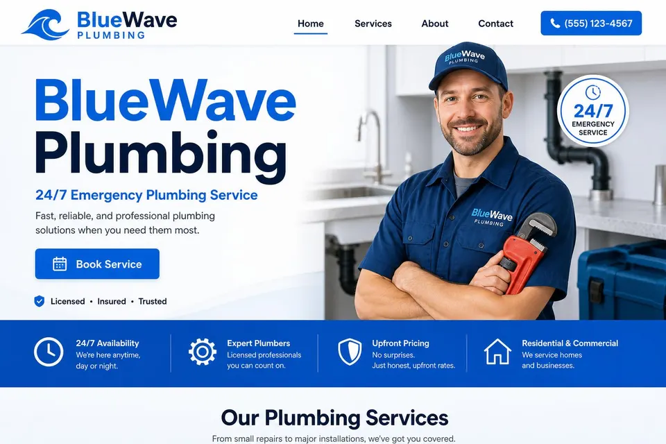 BlueWave Plumbing — Plumbing Company demo website by Duffworx Consulting